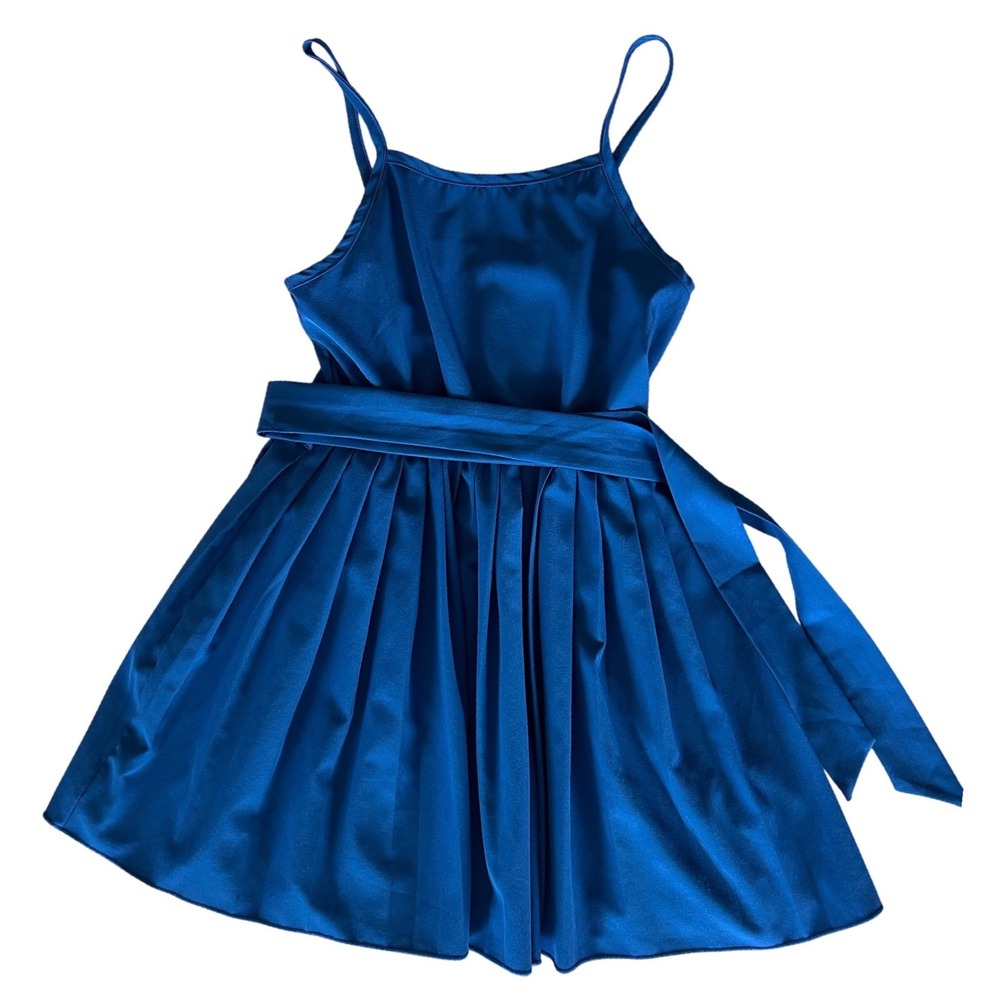 Girls‎ Royal Blue Pleated Skater Dress Sleeveless Spaghetti Strap Sash Belt